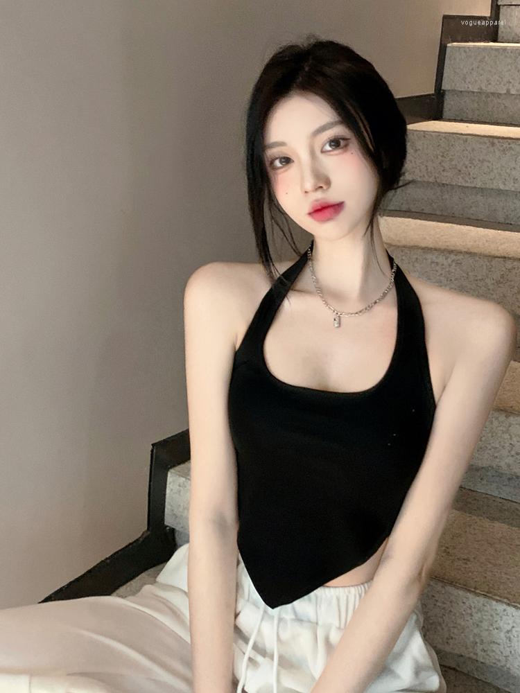 

Women's Tanks Summer Sexy Style Backless Halter Neck Irregular Design Tops Women Fashion Sleeveless Casual Babes Base Daily Sling For Femme, Black