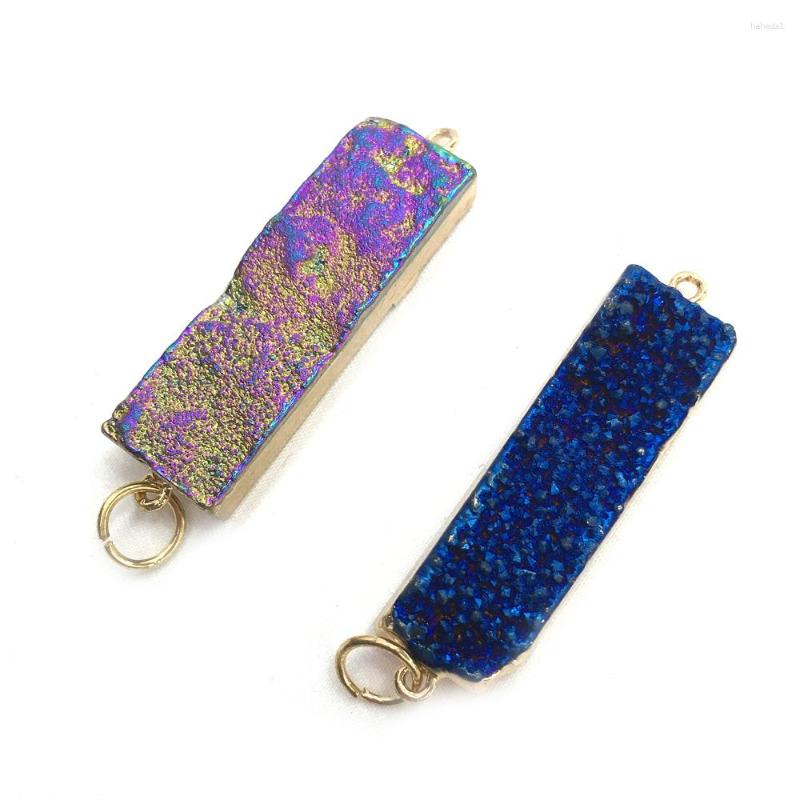 

Pendant Necklaces Natural Stone Gem Rectangle Multicolor Agate Connector Handmade Crafts DIY Necklace Bracelet Accessories For Woman 13x40mm
