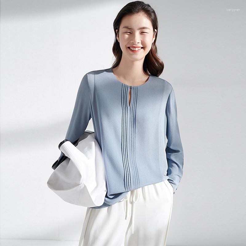 

Women' Blouses Silk Blouse Women Vintage Design Double Layer Solid Long Sleeve Shirt Single-breasted Elegant Casual Top Fashion, Picture shown