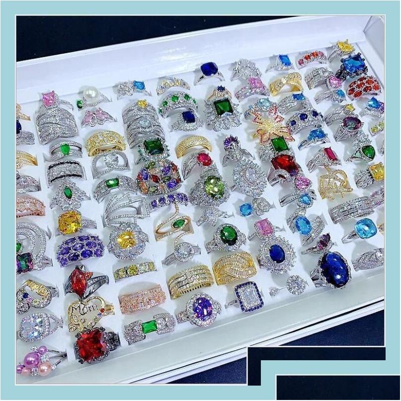 

Solitaire Ring Light Luxury Crystal Zircon Stone Rings Real Gold Plate Colorf Zirconia Finger Heavy Industry Micro Pave S925 Sier Ge Dh5L6