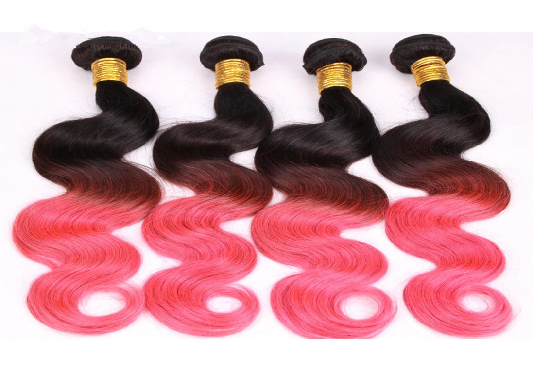 

Black And Pink Ombre Human Hair Virgin Peruvian Two Tone Colored Human Hair Wefts 4Pcs Body Wave Ombre Human Hair Weave Bundles5012291, Ombre color