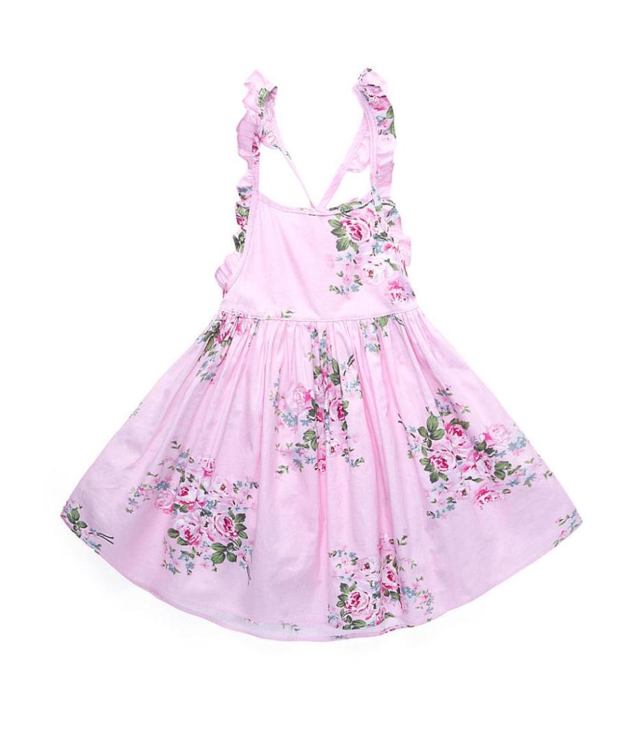 

Summer Pretty Baby Girls Dresses Blue Pink 2 Colors Floral Girl Dress Summer Backless Kids Casual Beaches Girl Clothes1126012