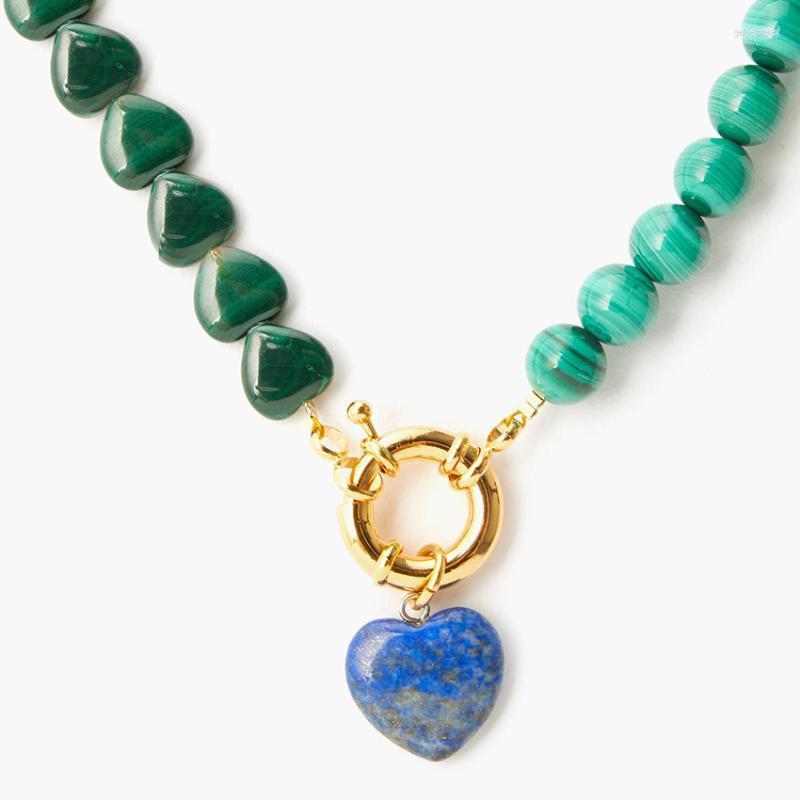 

Chains Jewellery TIMELESS PEARLY Green Malachite Lapis Beads Natural Stone Heart Pendant Necklace Spring Clasp Necklaces For WomenChains Gor
