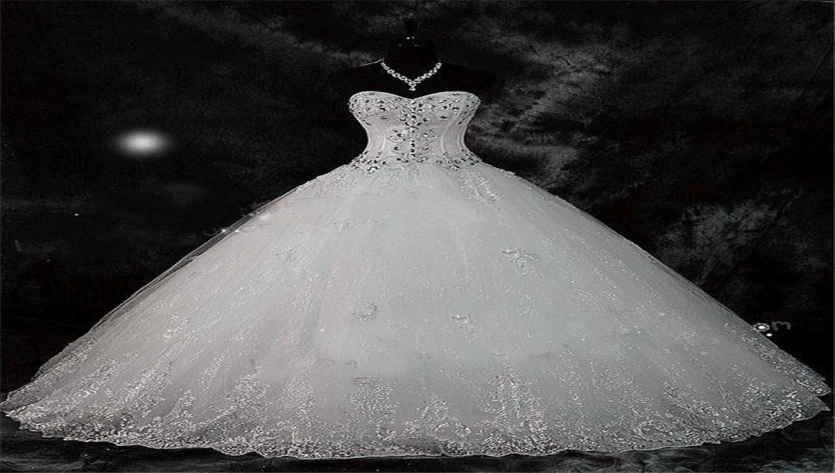 

New Arrival Real Poes Bling Bling Crystal Wedding Dresses Lace Rhinestone Plus Size Ball Gown Wedding Bridal Gowns Vestido De N9300906, Khaki