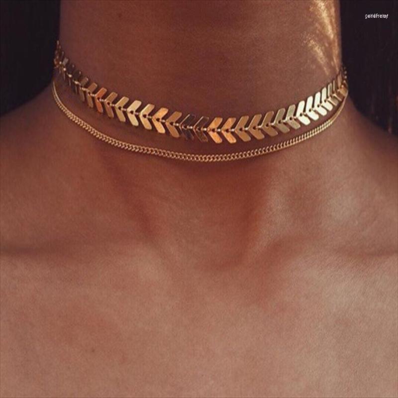 

Choker Fishbone Chain Necklace For Women Double-layer Clavicle Jewelry
