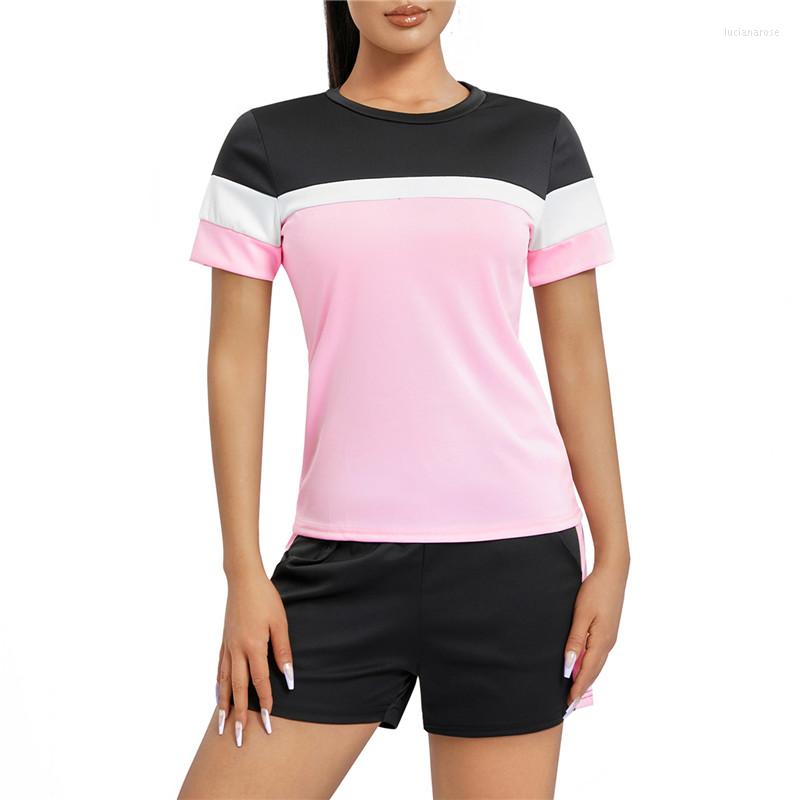 

Women' Tracksuits Women 2 Piece Short Sets Workout Outfits Contrast Color Sleeve Tops And Running Shorts Yoga Activewear Summer, Blue