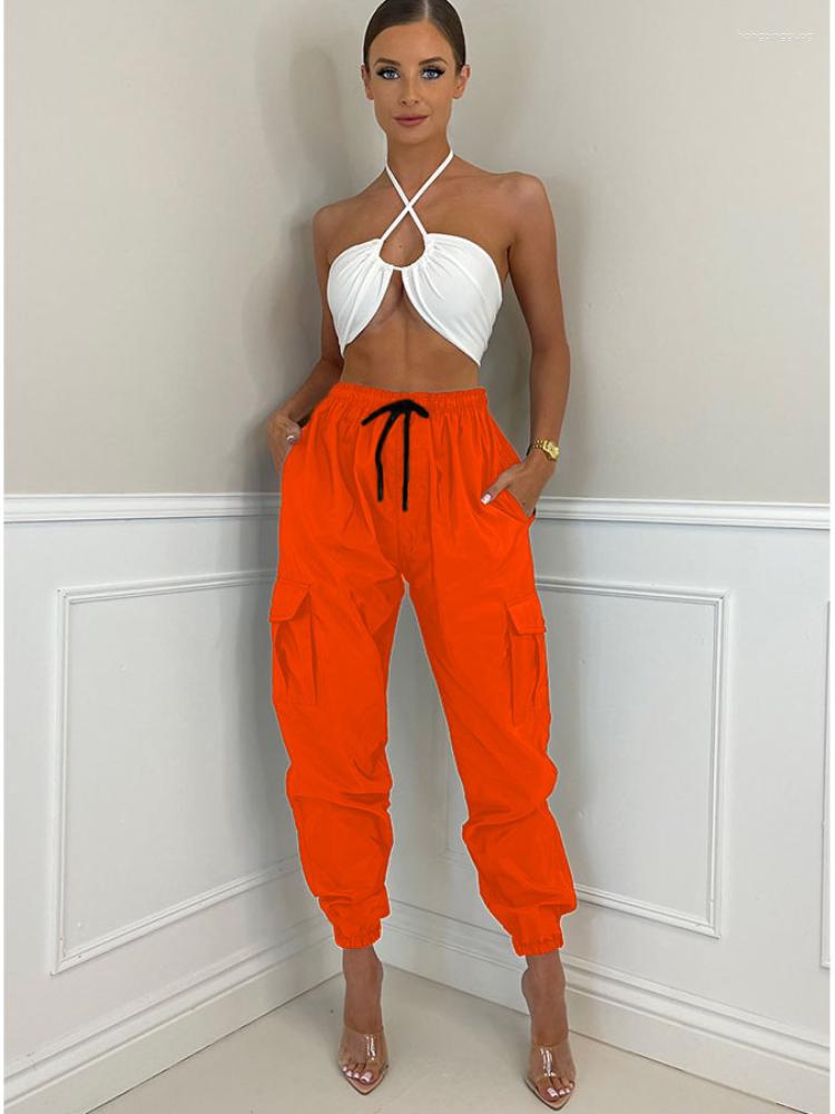 

Women' Pants KEXU Casaul Women Cargo With Pockket Full Length Sporty Solid Color Streetwear Clothes, Yellow