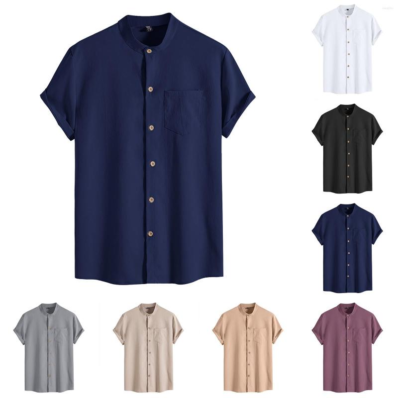 

Men's Casual Shirts Retro Shirt Men Cotton Linen Tops Short Sleeve Hawaiian Button Cardigan Blouses Turn-down Collar Fashion Breasted Soild, Khaki