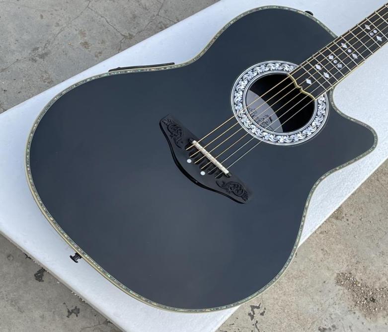 

Handmade Ovation 6 Strings Hollow Body Black Electric Guitar Carbon Fiber Body Ebony Fretboard Abalone Binding F5T Preamp Pick7767914
