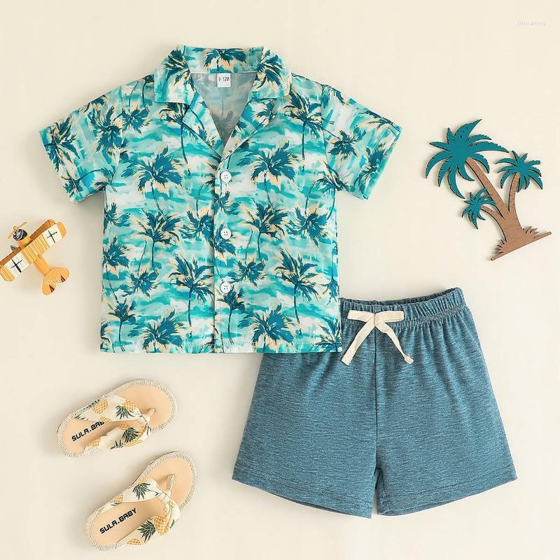 

Clothing Sets Baby Boy Shorts Hawaiian Floral Short Sleeve Shirt Top Outfit Infant Kid Leave Top&shorts Suits, Green set