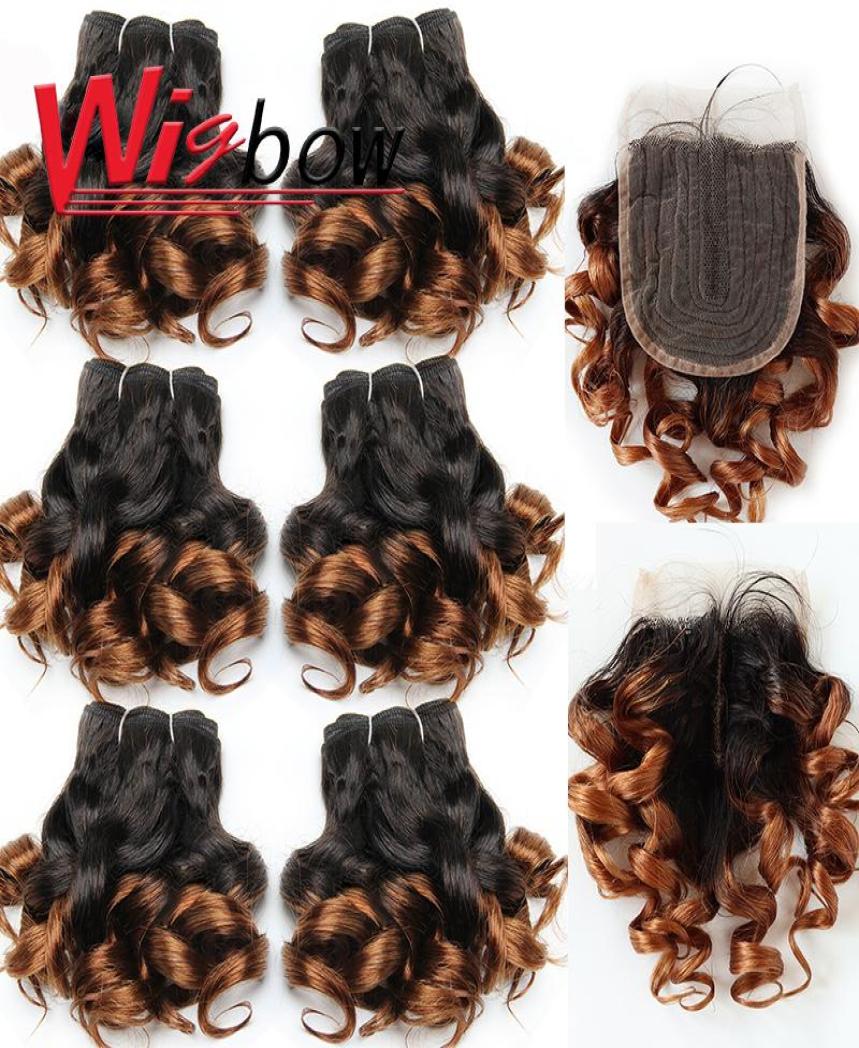 

Human Hair Bulks Bundles With Closure Natural Brazilian Weave Short Ombre Loose Wave 4x1 Remy6559055