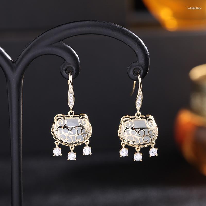 

Dangle Earrings Chinese Style Simple Safe Lock For Women IGRS Crystal Tassel Traditional Classic Holiday Jewelry Friendship Gift