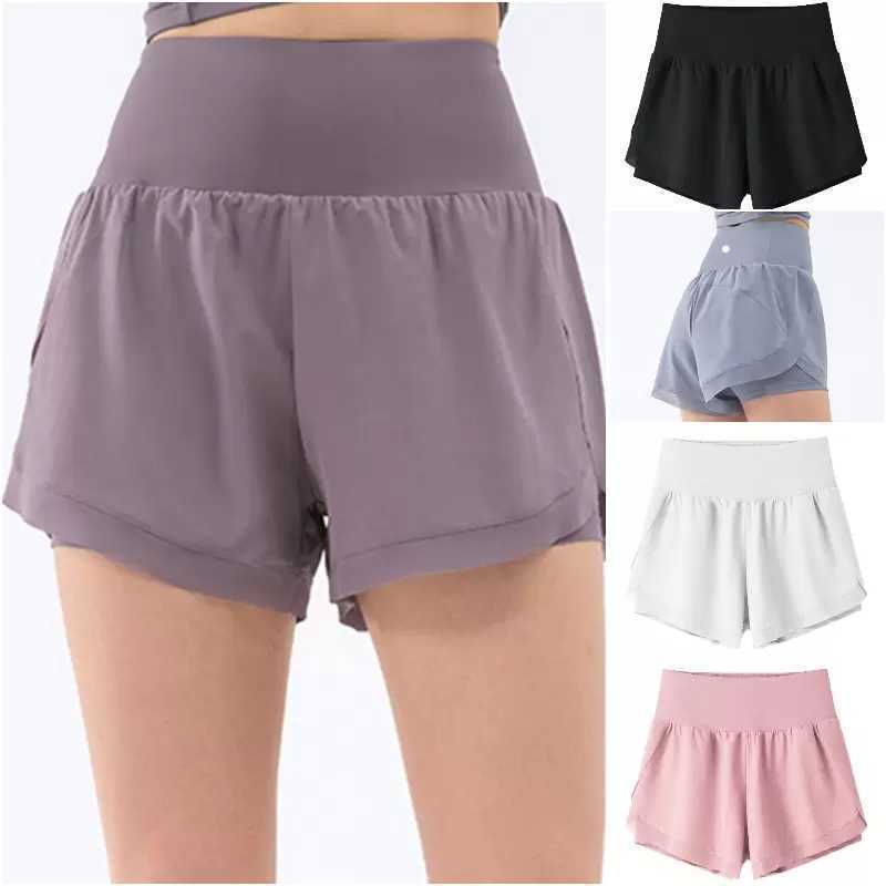 

Sport L-01 Shorts Women Yoga Skirts Outfits High Waist wear Exercise Fitness Wear Woman Short Pants Girls Running Elastic Prevent Wardrobe Culotte Double-deck Lady, White