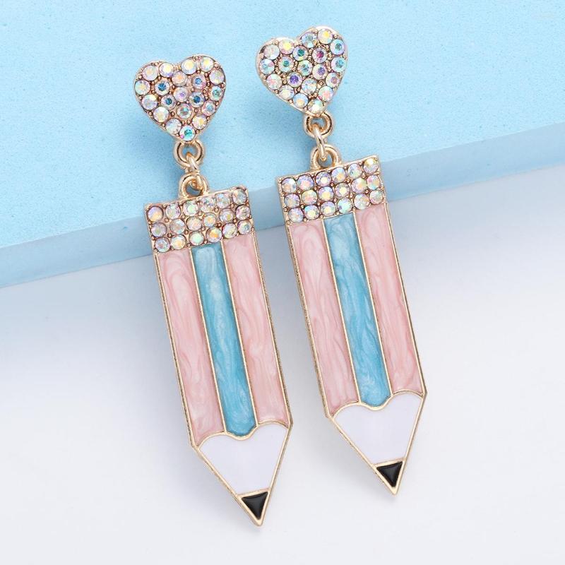 

Dangle Earrings Rainbow Cute Pencil Pen With Rhinestone Trendy Charm Innovative For Women Jewelry Girl Gift