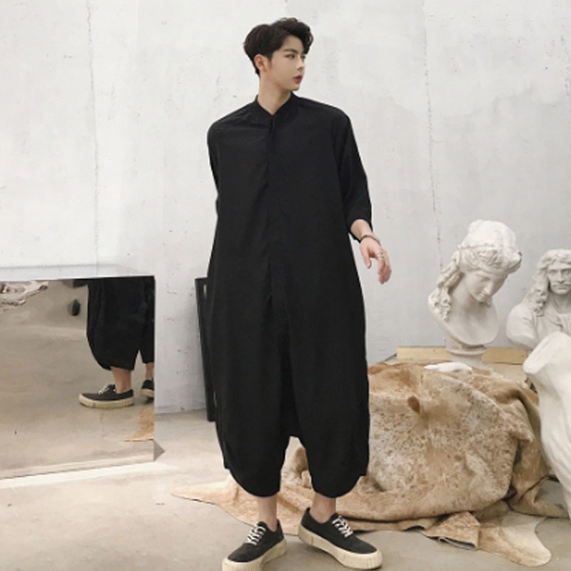 

Men's Jeans Homens de manga curta fina camisa casual masculino harajuku streetwear solto harem hip hop 230628, Black