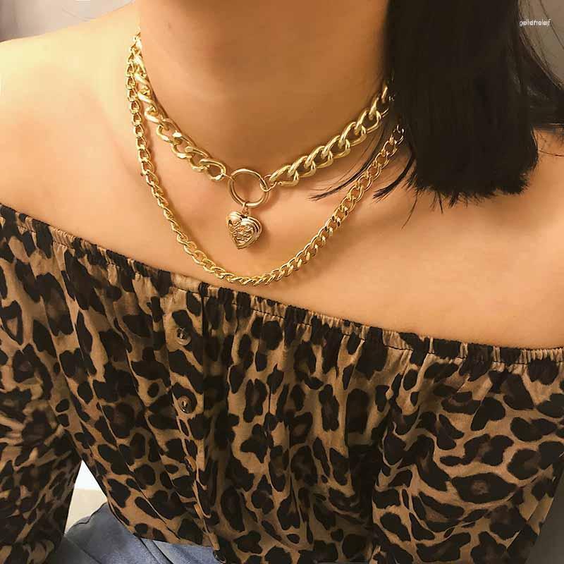 

Choker Trendy Creative Heart Pendant Necklace Punk Multi Layered Women Chunky Chain Statement NL222