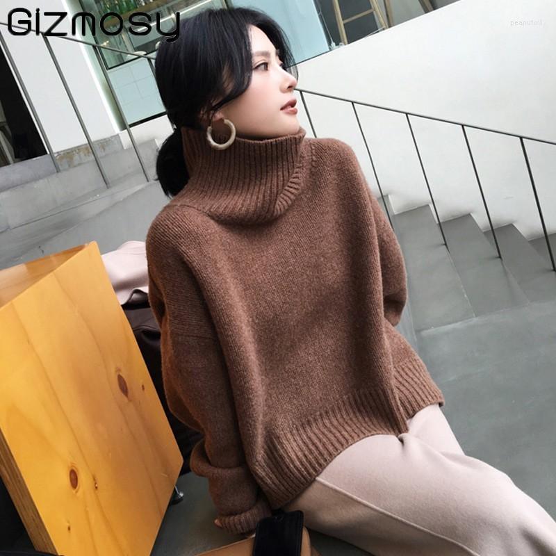 

Women's Sweaters Gizmosy Turtleneck Thick Winter Sweater Women Pullover Girls Tops Loose Autumn Female Knitted Outerwear Oversize Warm, Black
