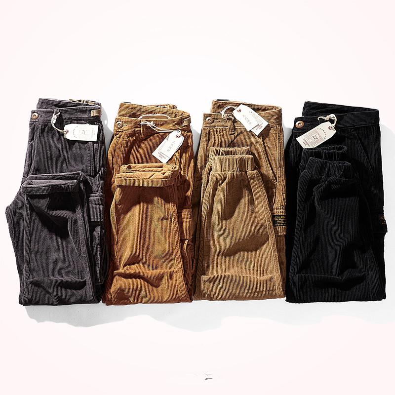 

Men's Pants Autumn And Winter Corduroy Casual Fashion Japanese Retro Thick Stretch Washed Old Loose Pocket Tooling PantsMen's, Purple
