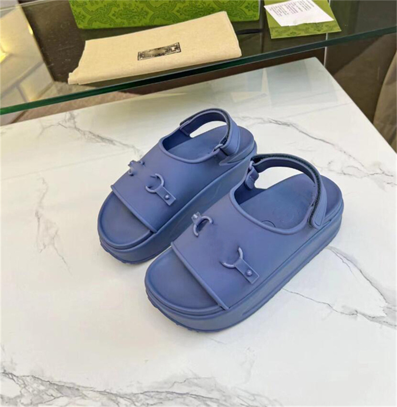 

Horsebit Flatform Sandals Luxury Designer Thick Bottom Scuffs Beach Summer Slide Anti Slides Dark Blue Non Slip Rubber Sole Slippers Flip Flops With Box, Brown