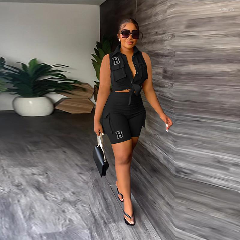 

Women's Tracksuits Gotoola Temperament Commute Women's 2023 Urban Style Shirt Sleeveless Shorts Three-Dimensional Pocket Printed, Red