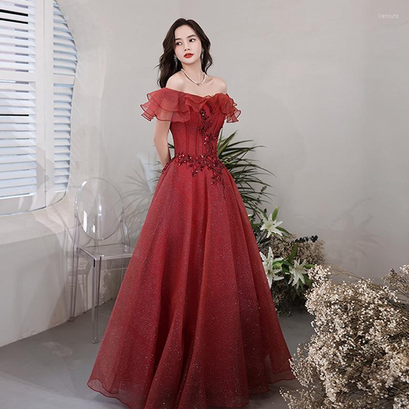 

Ethnic Clothing Elegant One Shoulder Sequins Beading Applique Chiffon Evening Dress Cheongsam Back Bandage Prom Fomail Gown Vestidos De