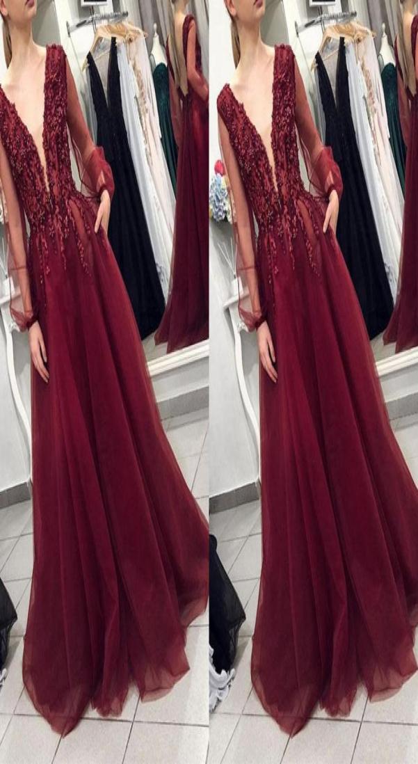 

Glitter Pearls Burgundy A line Prom Red Carpet Celebrity Dresses 2022 South African V neck Long Sleeves Evening Formal Dress Gowns1250407, Green
