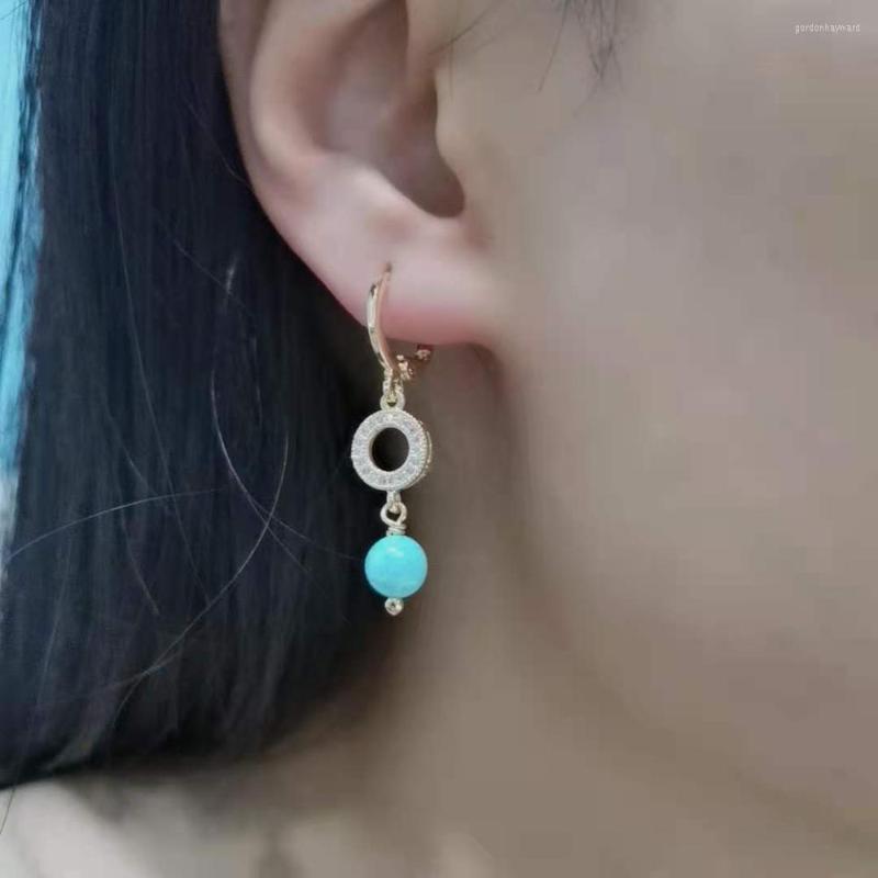 

Dangle Earrings Round Zircon Turquoise High Quality Natural Gemstones Charms 14K Gold Filled Hoops Delicate Women Trend