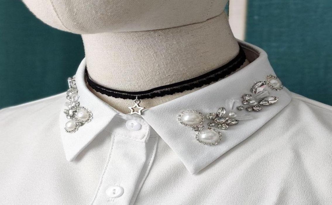 

Bow Ties Handmade Beads Lapel Fake Shirt Collars For Women Shirts Detachable Collar False Removable Half Faux Col4875337