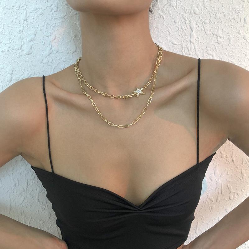 

Choker 2023 Gold Chains Statement For Women Rhinestone Star Necklace Accessories Luxury Femme Collares Fashion Jewelry
