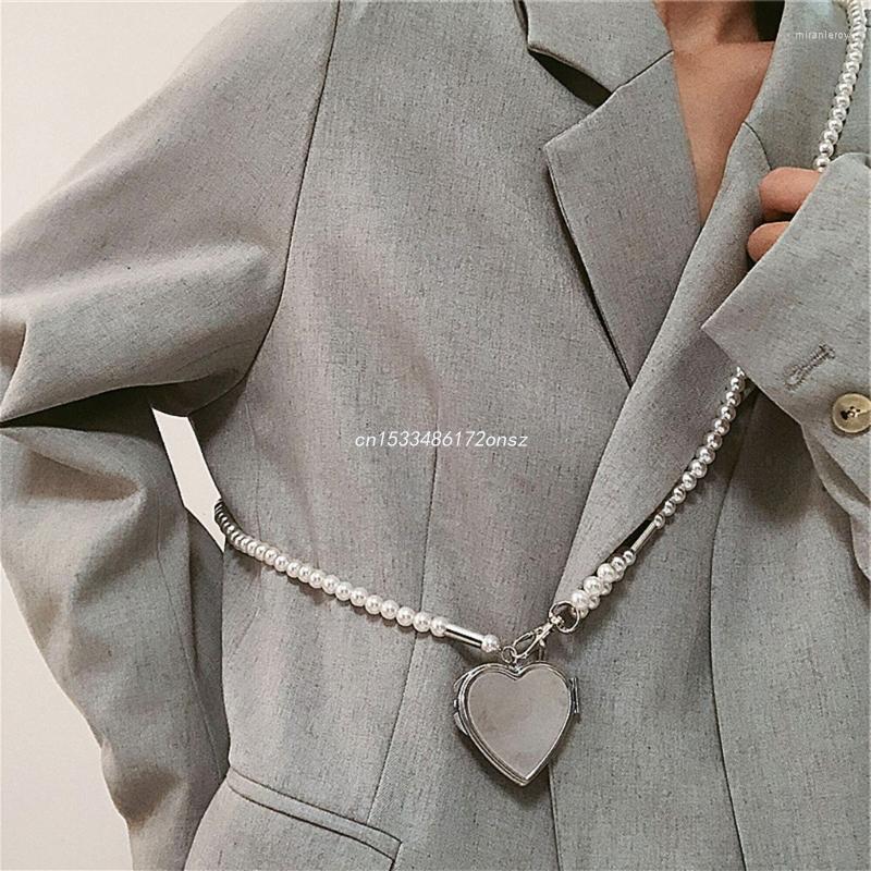 

Pendant Necklaces Fashion Long Necklace With Big Mirror Heart Women 2023 Statement Pearl Shoudler Chain Personality Jewelry Wholesale