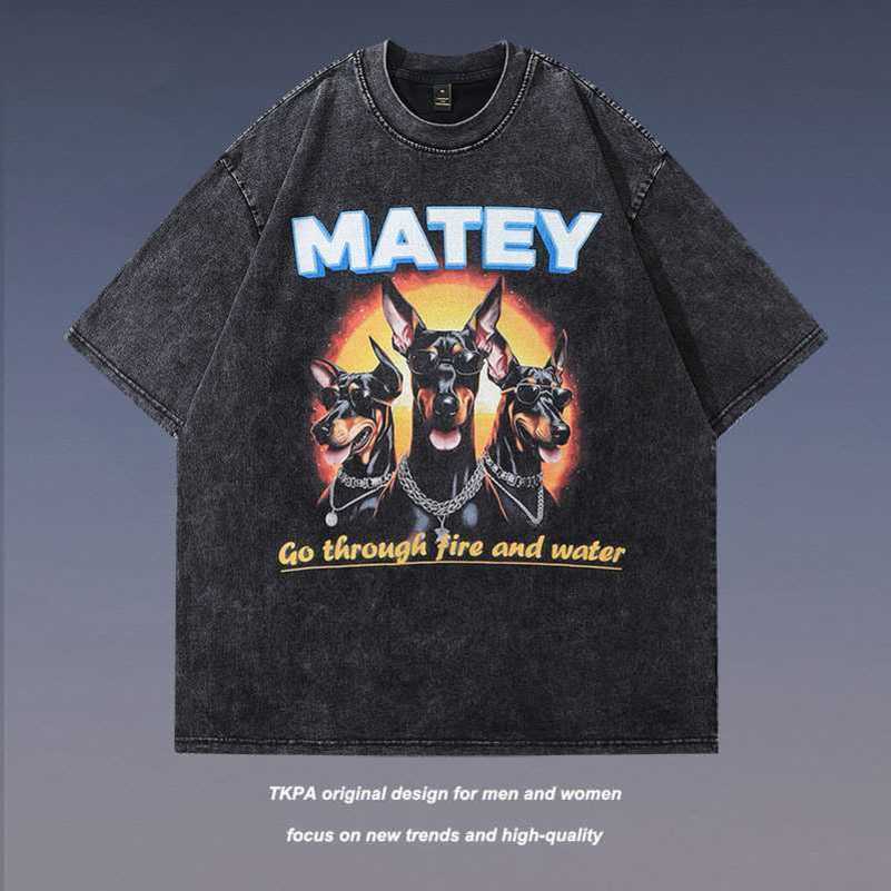 

TKPA High Street Puzzle Funny Dobermann Printed Short Sleeve T-shirt Men and Women Oversize Hip Hop Half Sleeve Tee, 508