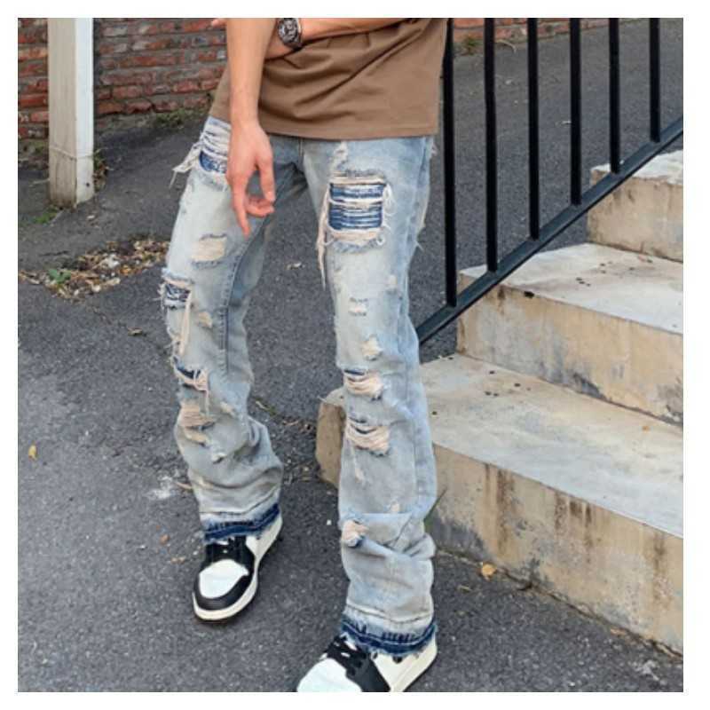 

Men's Jeans Ripped Y2k Streetwear Pants Men Trousers Slim Harajuku Man Hip Hop Fashion Baggy Grunge Trendyol Stacked Clothing Z0301av1h, Sky blue