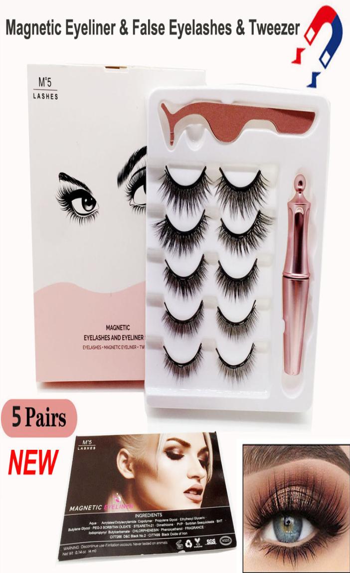 

5 Pairs Magnetic False Eyelashes Liquid Eyeliner Tweezer Kit Upgraded 3D magnet False eyelashes makeup set Natural reusable No G9114512