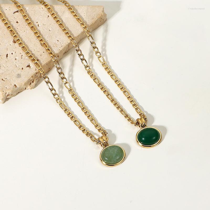 

Chains Original Fastness Stainless Steel Natural Green Dongling Jade Ladies' Pendant Necklace Creative Round Peace Buckle Set Chain