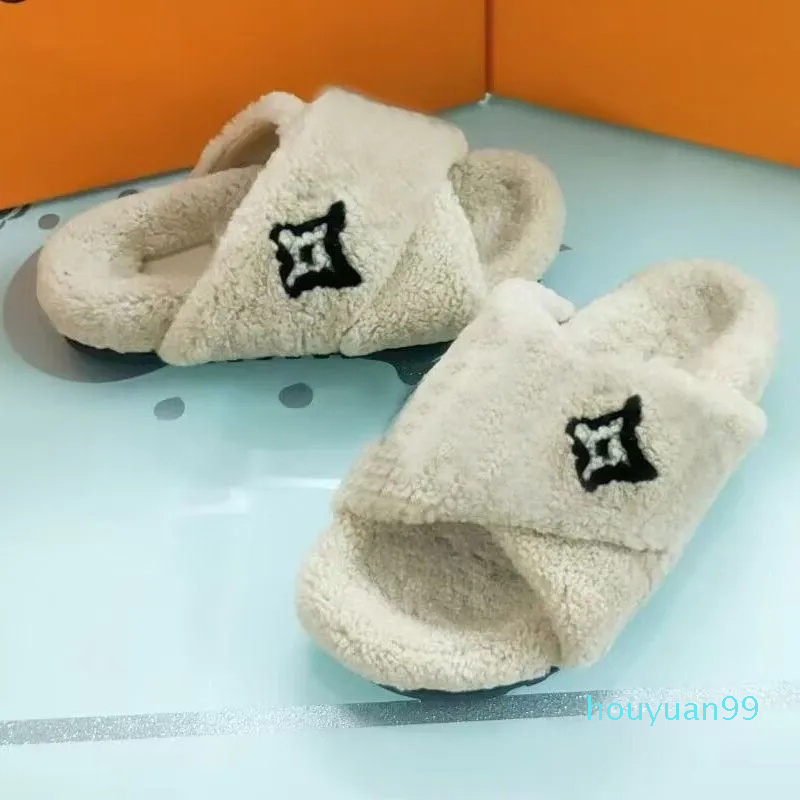 

winter Men slipper fashion letter Belt buckle women designer sexy platform Lady Cartoon Plush slippers keep warm wool flops Large size 35-42