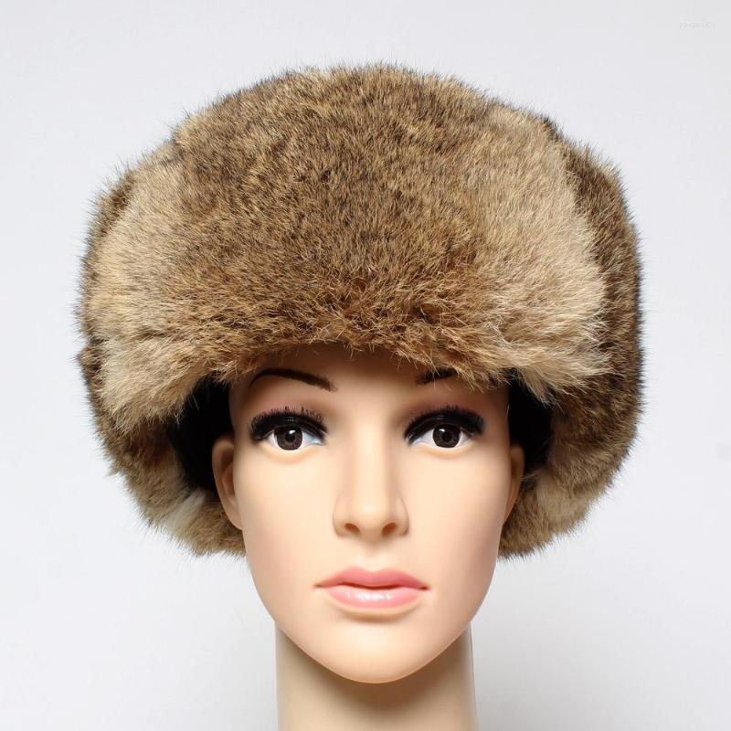 

Berets Winter Natural Genuine Fur Hat Handmade Outdoor Real Bomber Fashion Warm Authentic Full Caps, Brown