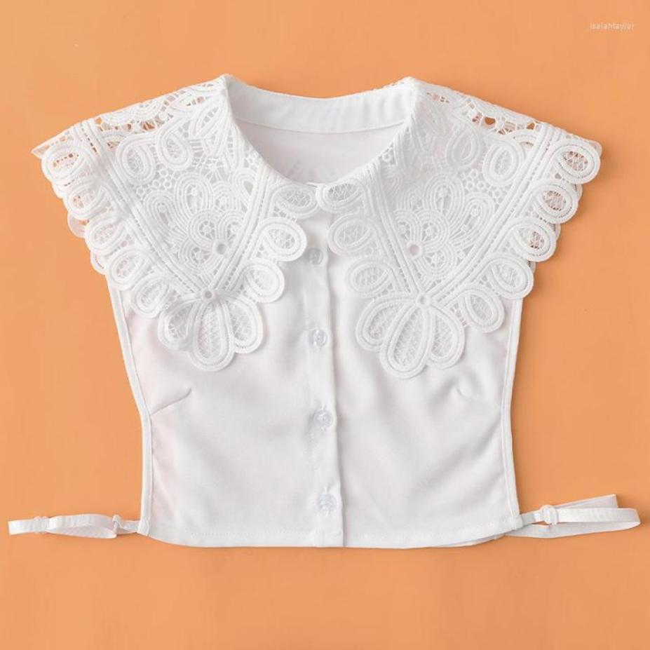 

Bow Ties 2022 Women Cotton Chiffon Blouse Tops Detachable Half Shirt Fake Collar Lady Embroidery Lace Flower Cardigan Lapel False 8463034