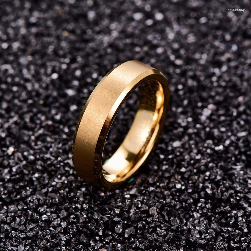 

Wedding Rings 6mm Tungsten Carbide Ring Matte Finish Beveled Men's Gold Color Comfort Fit Classic Geometric Punk Jewelry Anillos