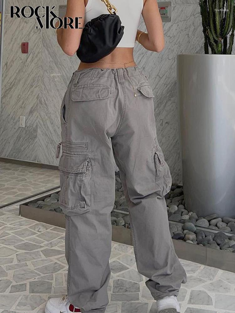 

Women' Jeans Rockmore Vintage Harajuku Cargo Pants Pockets Loose Wide Leg Denim Trousers Y2K Streetwear Baggy Casual Bottoms, Gray