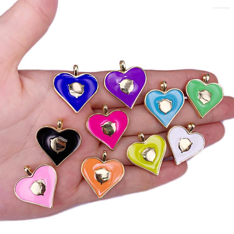 

Pendant Necklaces Fashion Colorful Enamelled Heart Necklace Vintage Gilded Charm Jewelry Couple DIY Accessories Anniversary Gift
