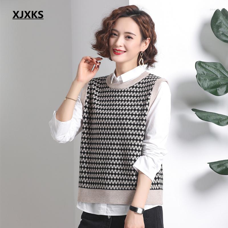 

Women's Sweaters XJXKS 2023 Spring Autumn Women Sleeveless Sweater High Quality Wool Knitted Pullover