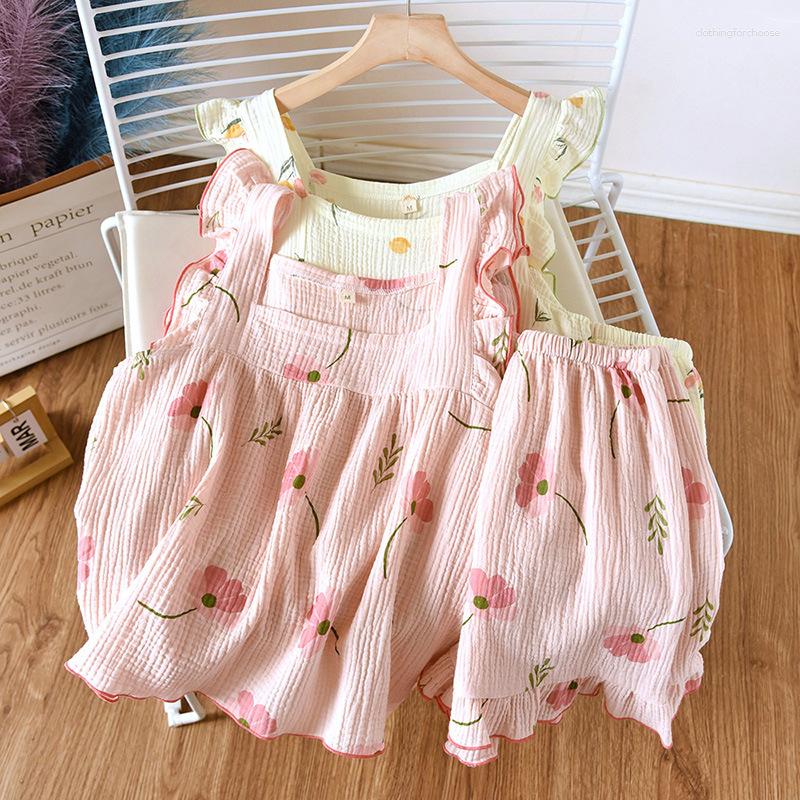 

Women's Sleepwear Pure Cotton Pijama Suit Women 2023 Pajama Set Summer Sweet Sleeveless Shorts 2 Pieces Female Sexy Homewear, Beige