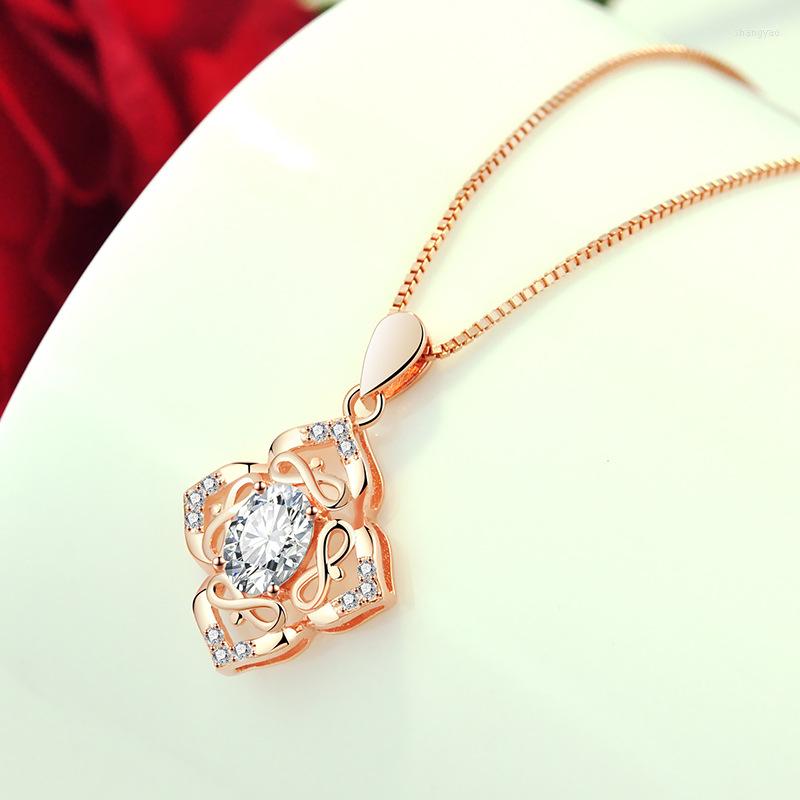 

Chains Necklace Women's 925 Sterling Silver Rose Gold Plated Hollow Clavicle Chain Graceful And Fashionable Ins Color 2
