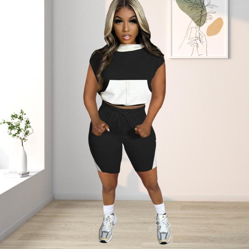 

Women' Tracksuits 2023 Women' Clothing Personality Street Cute Fight Contrast Color Hooded Sweatshirt Two-Piece Pants In Stock, Black