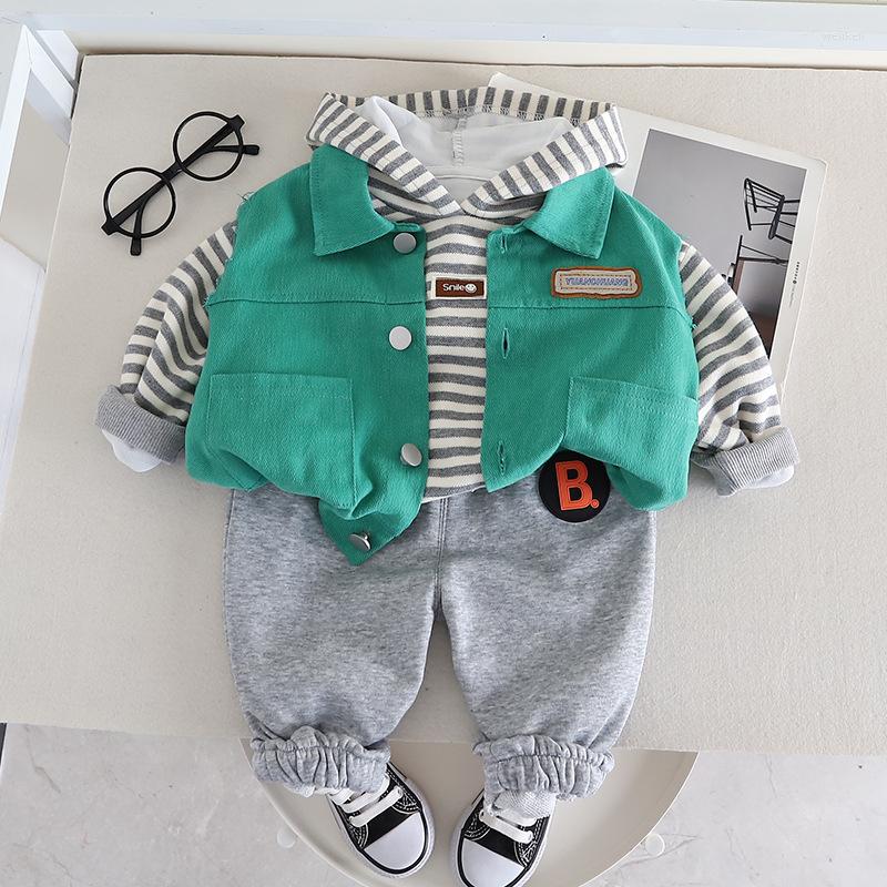 

Clothing Sets Boys' Autumn Suit Children's Baby Fashionable Sweater Stripe Three Piece Set Spring And Fashion, Picture color