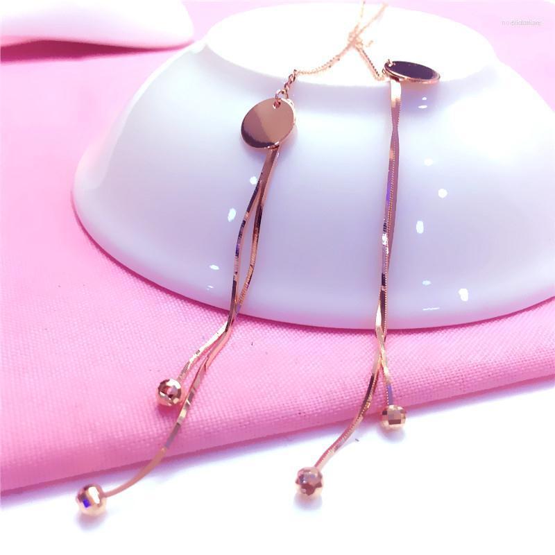 

Dangle Earrings 585 Purple Gold Plated 14K Rose Simple Shiny Soft Chain Fringe For Women Long Ear Line Classic In Jewelry