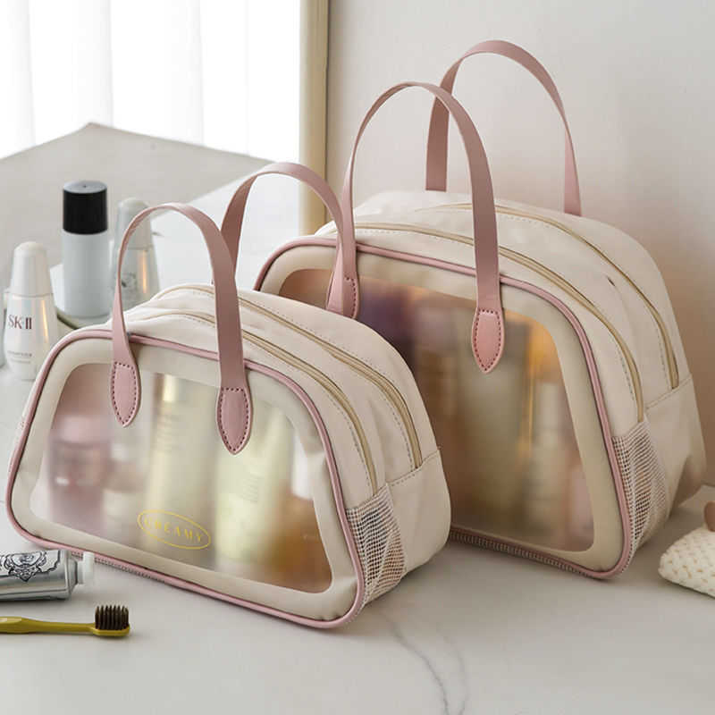 

Transparent dry and wet separation makeup bag large capacity portable wash bag simple and portable multi-functional fitness bag, Gentle pink - medium