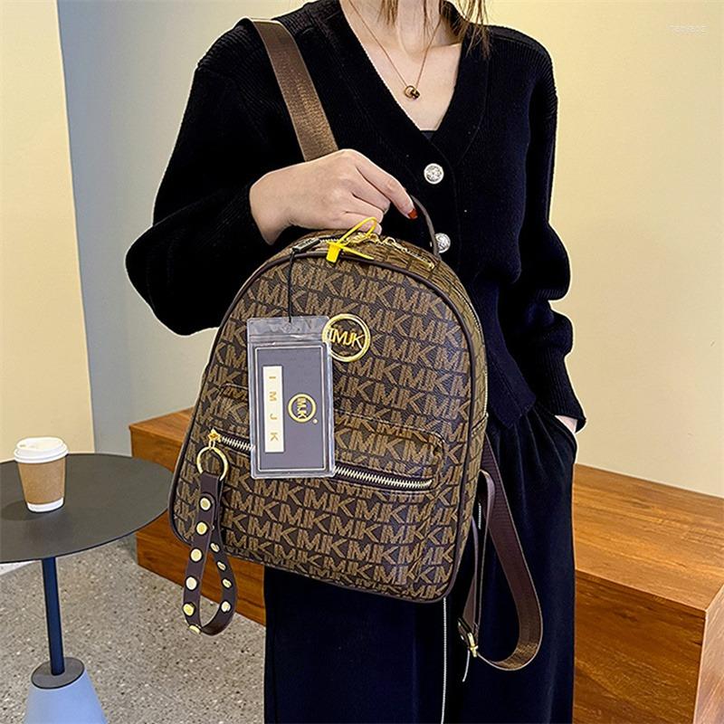 

School Bags Designer Luxury Backpacks For Women Vintage Fashion Pu Leather Bag Female Classic Backpack Large Capacity Anti-Theft, Beige