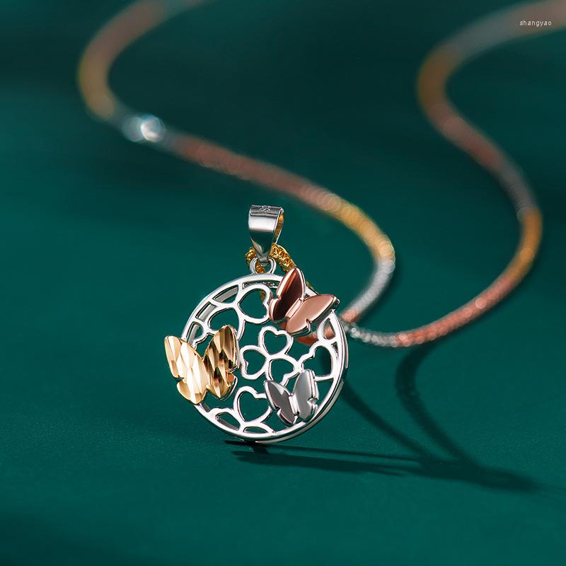 

Chains Necklace Women's S925 Sterling Silver Plating Color Golden Butterfly Pendant Temperament Fashion Internet Celebrity Style
