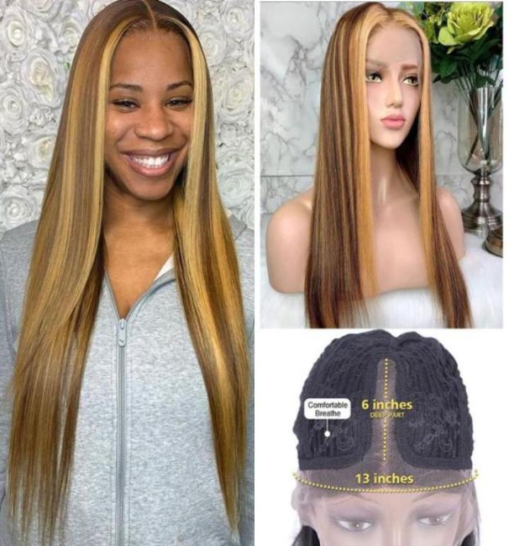 

28 30 Inch Lace Front Wig Highlight Human Hair Wigs Peruvian Straght 180 Remy 13x6 Transparent Lace Frontal Hd Honey Blonde Wig8782200239, Ombre color